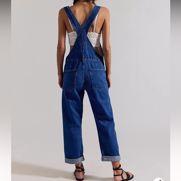 Free People We The Free Ziggy Denim Overalls Straight Leg Large - Picture 2 of 9